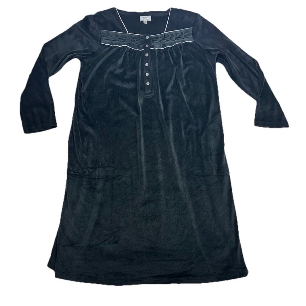 Aria Womens Medium Nightgown Black Long Sleeve Stretch Velour Sleepwear Soft